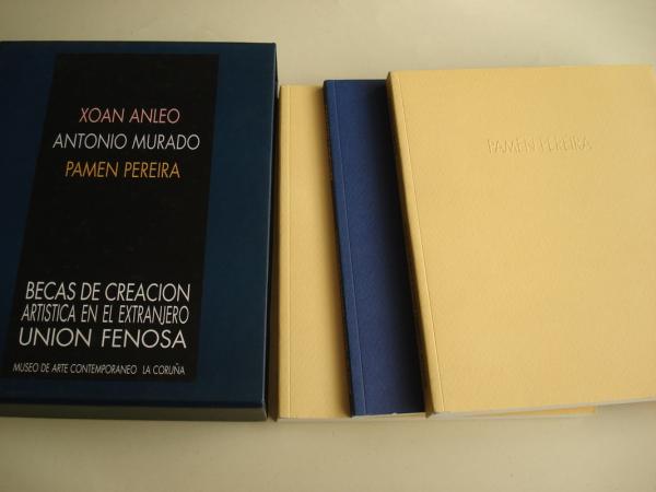 XON ANLEO - ANTONIO MURADO - PAMEN PEREIRA. Becas de Creacin Artstica en el Extranjero UNIN FENOSA. Museo de Arte Contemporneo - A Corua. Estoxo en carton con tres libros-catalgo de Exposicin, A Corua, 1998