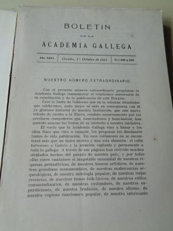 BOLETN DE LA ACADEMIA GALLEGA. Tomo XX. 1931 (Nmeros 235 a 240). Intonso