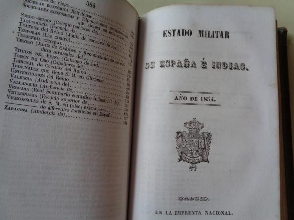 Gua de forasteros en Madrid para el ao 1854 / Estado Militar de Espaa  Indias Ao de 1854