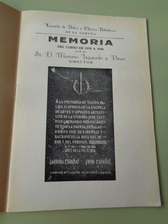 Memoria del curso de 1939 a 1940. Escuela de Artes y Oficios Artsticos de La Corua