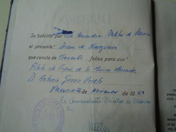 Diario de Navegacin original del buque Isabel Flores (del 10 /12 / 1960 al 23 / 04 / 1962) Piloto de Vapor D. Antonio Garca Varela
