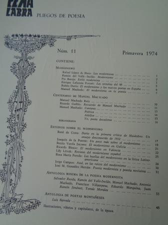 PEA LABRA. Revista de Poesa. Nmero 11. Primavera 1974. Manuel Machado y el Modernismo